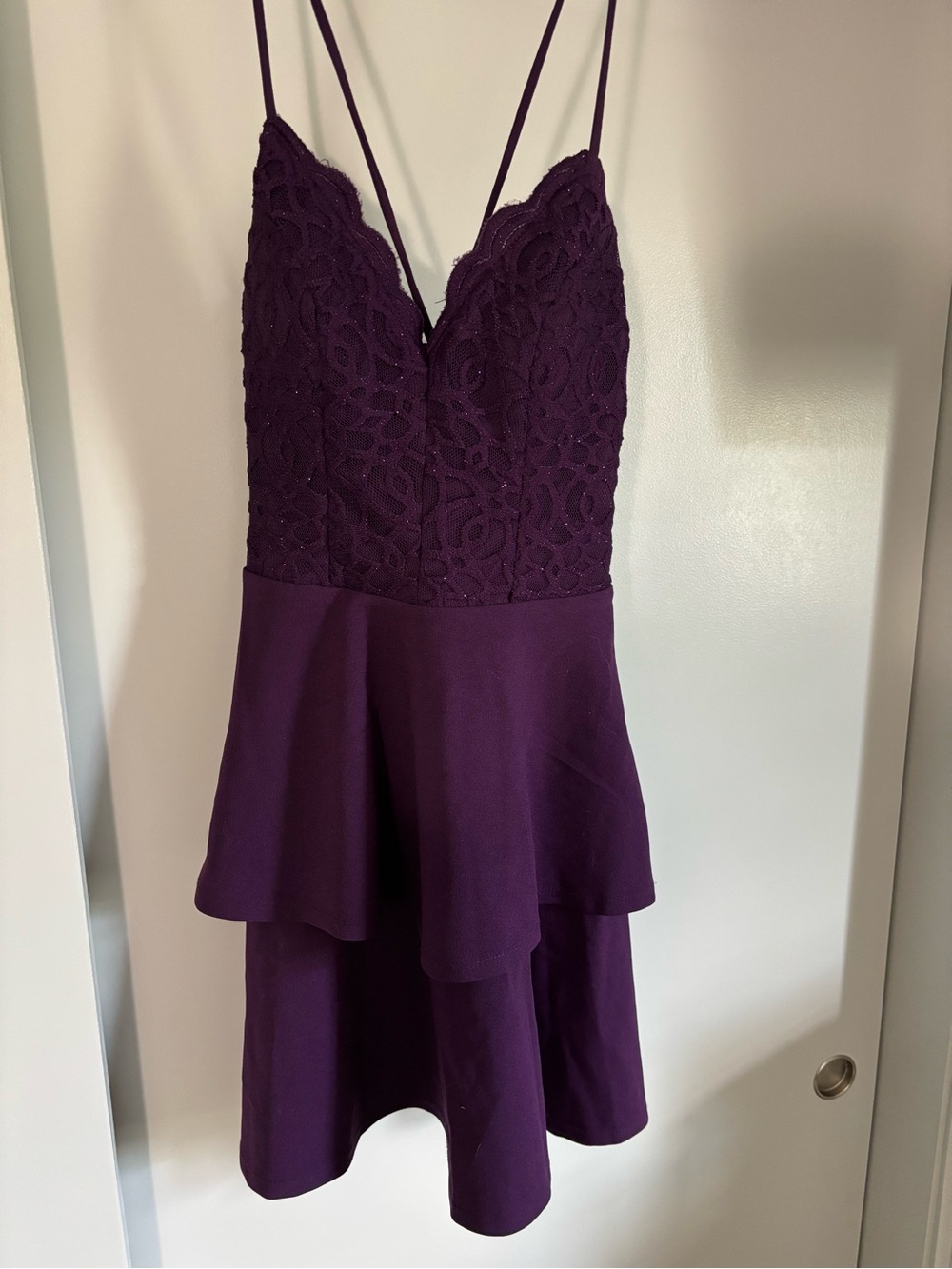 Lace Bodice Tiered Skater Dress in Deep Plum